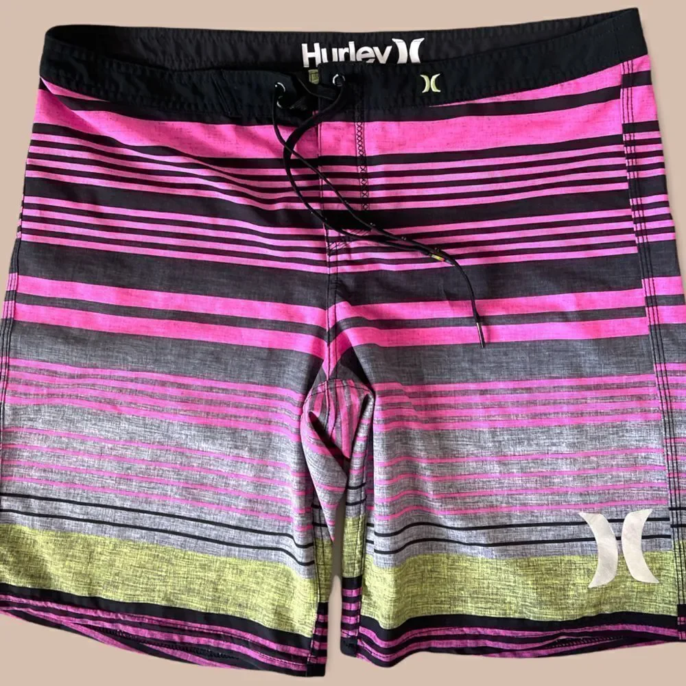 Hurley Pink Grey Black Striped Ombré Board Shorts Kids Size 9